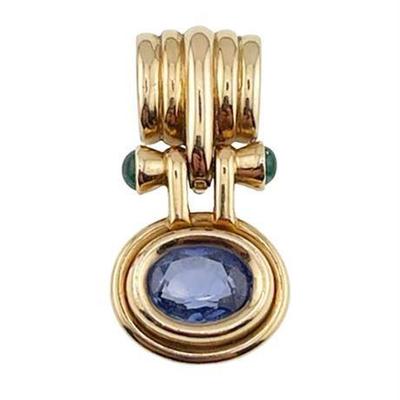 Tanzanite and Emerald 14 K Gold Spacer Pendant