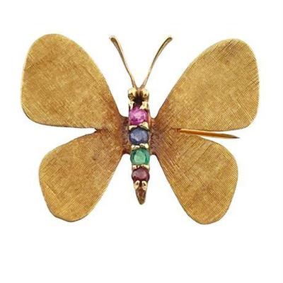 Brushed Yellow 14 K Gold Butterfly Brooch