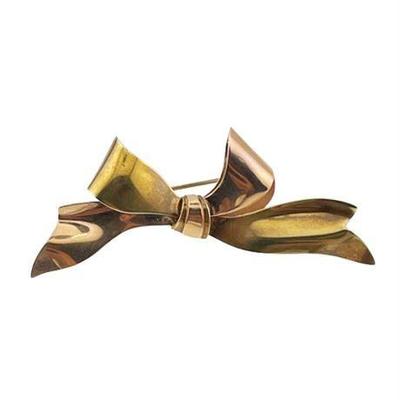 Late 19th C 14 K Rose and Yellow Gold Bow Pin