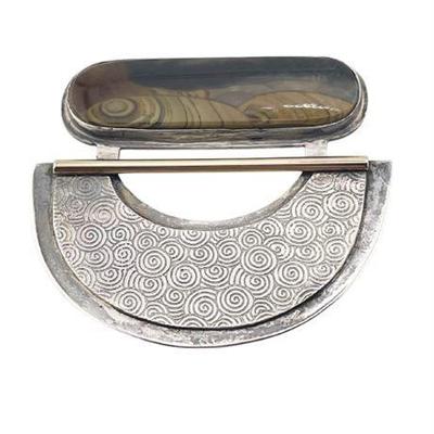 Lot 137   
Artisan Polished Agate, Silver and 14K Gold Brooch