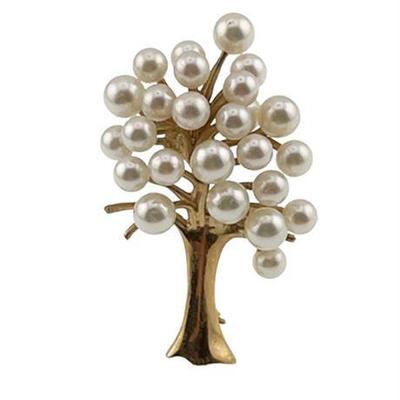 Cultured Pearl 14K Tree Brooch