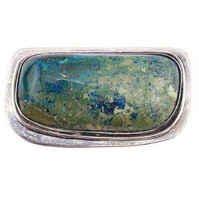 Lot 147   
Azurite Double Bezel Set Sterling Silver Slide/Brooch/Scarf Ring