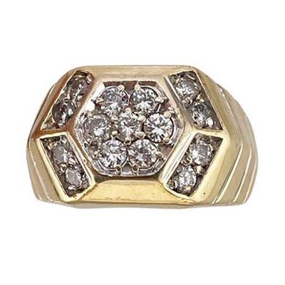Mens Diamond and 14 K Gold Pinky Ring