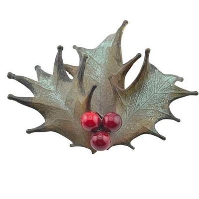 Dennis Ray Holly Spray 3-Leaf Natural Pin, Copper