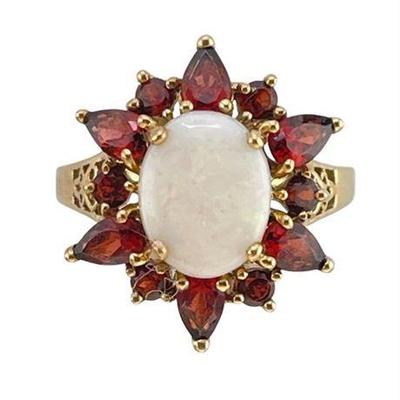 Opal and Garnet Vintage 14 K Gold Ring