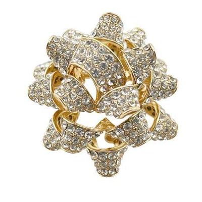 Holiday Lane Gold-Tone Pavé Puffy Gift Bow Pin