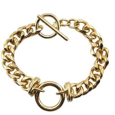 Chunky Gold Tone Curb Chain Toggle Bracelet