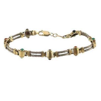 14 K/585 Cable and Link, Precious Stone Cabochon Bracelet