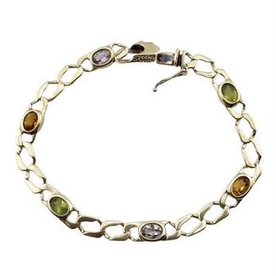 Lot 143   
Rainbow Gem Stone 14 K Gold Link Bracelet