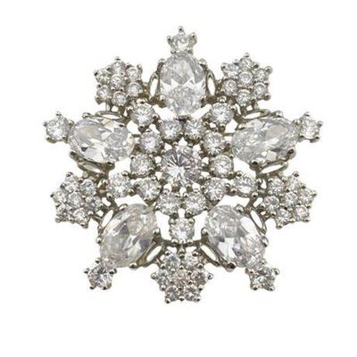 Vintage Snowflake Domed Rhinestone Brooch