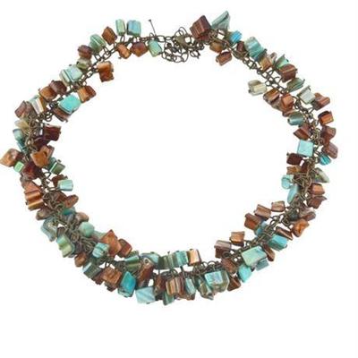 Tigers Eye and Turquoise Tumbled Block Necklace
