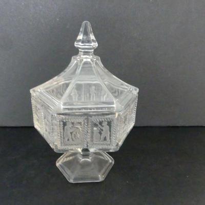 Vintage Imperial Glass "Springerle" Footed Candy Dish with Lid