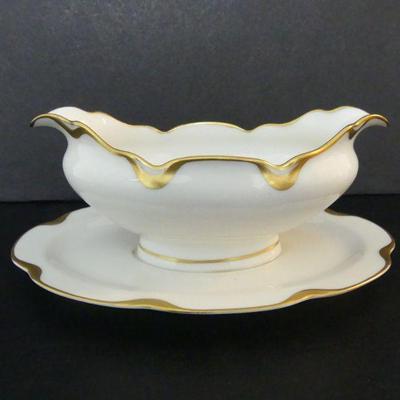Vintage 1950s Haviland & Co. Limoges "Silver Anniversary" Gravy Boat with Attached Underplate