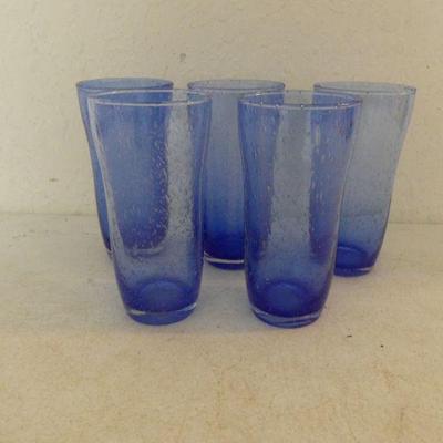 Pier 1 Set of 5 "Bubbly Blue" 16-Ounce Iced Tea Glasses
