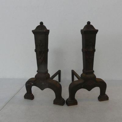 Antique 1912 Rust Finish Cast Iron Pair of Andirons #3670