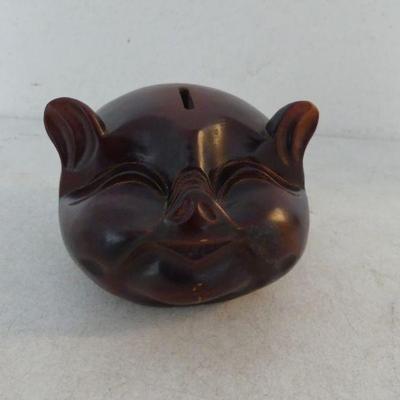Vintage Money Box Hand Carved Pig Piggy Bank