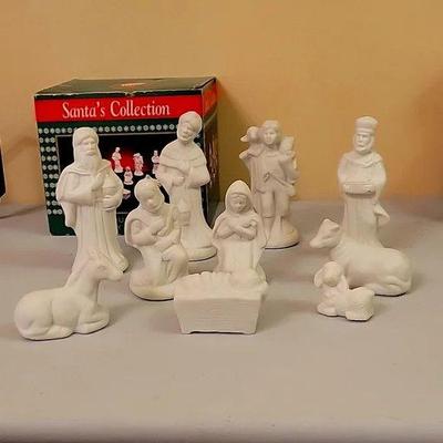 Vintage Santa's Collection White Bisque Porcelain 10-Piece Nativity Set - New In Box