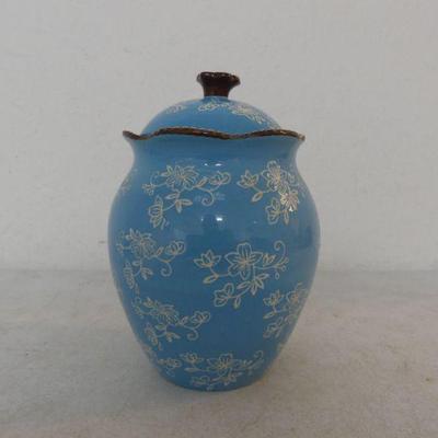 Vintage Temp-Tations by Tara "Floral Lace Light Blue" Large Canister
