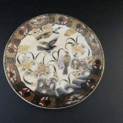Vintage Hand Painted Satsuma Birds & Scrolls Moriage 10" Plate