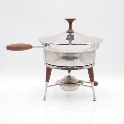 Teak Fondue Pot / Chafing Dish