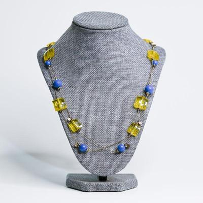 Long Yellow & Blue Beaded Necklace