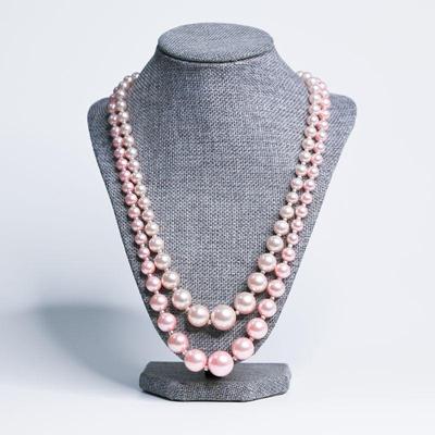 Double Strand Faux Pink Pearl Necklace