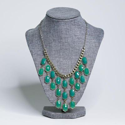 Tiered Faceted Green Bead Statement Necklace