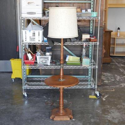 Vintage Walnut Side Table 2-Bulb Floor Lamp