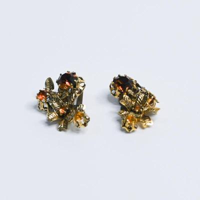 Vintage Flower Rhinestone Clip-On Earrings