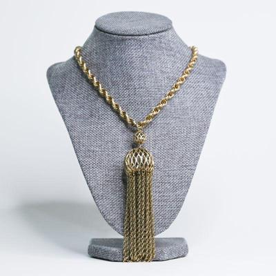 Gold Tone Tassel Pendant Necklace