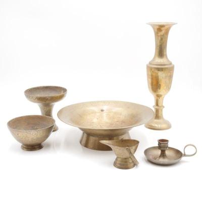 Lot of 7 East Asian Brass Decorative Items