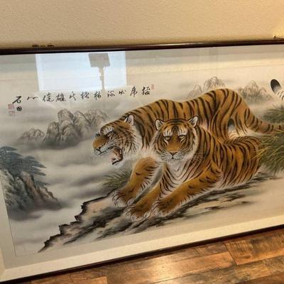 Lee Zhongzhe 20th C Tigers on Silk