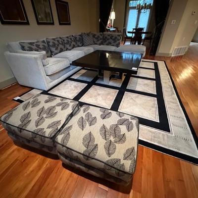 Great room L sofa - excellent quality - large rug  - clean high end - tables and rug work well together - clearly designer pieces