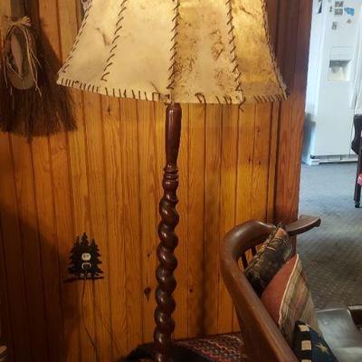 BArley twist floor lamp with hide shade