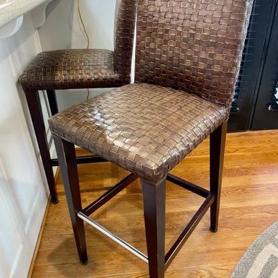 Woven Leather Bar Stools one of two. 