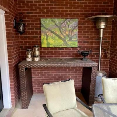 We have a wonderful collection of outdoor furniture, accessories, statues, pots, benches, a Weber grill with copper color steel case, two...
