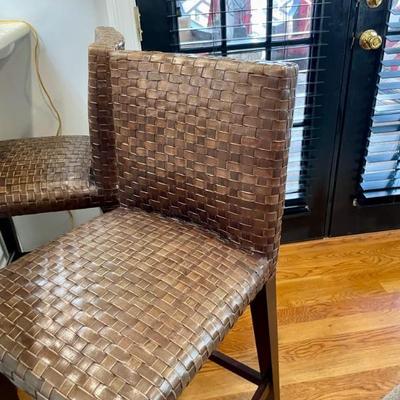 Woven Leather Bar Stools one of two. 