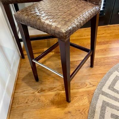 Woven Leather Bar Stools one of two. 
