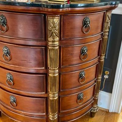 Beautiful Mahogany Side Chest, rounded front, carving and side door closets
