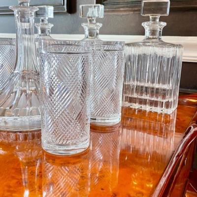 Ralph Lauren Plaid and Houndstooth crystal highball and lowball glasses; beautiful decanters 