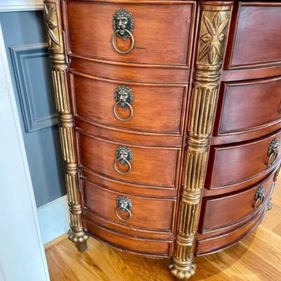 Beautiful Mahogany Side Chest, rounded front, carving and side door closets