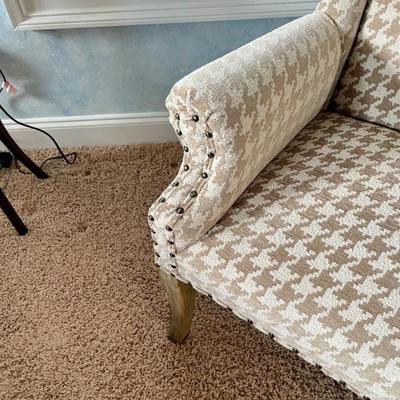 Houndstooth  tan fabric wingback