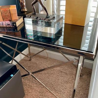 Ralph Lauren Chrome lion paw and black glass side tables, FANTASTIC
