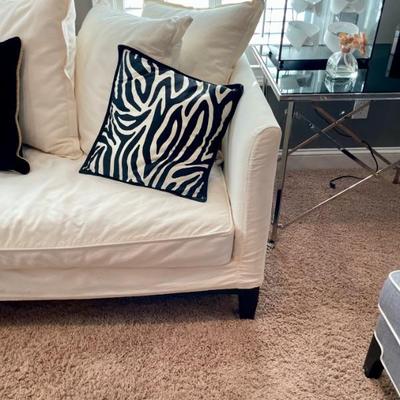 Bernhardt Sofa White with a White Slip Cover and Pillows