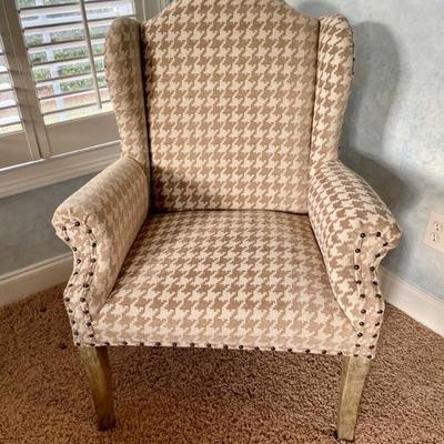 Houndstooth  tan fabric wingback
