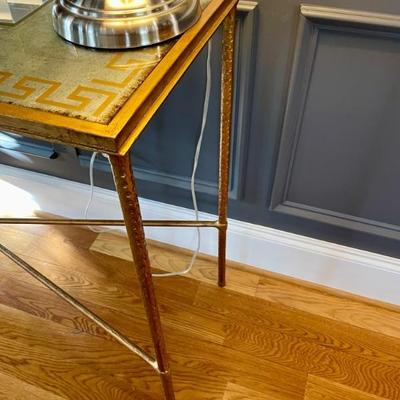 Glass and Iron table with reverse painted glass with Greek key motif