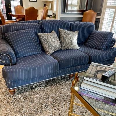 Ralph Lauren Blue Stripe Sofa and Pillows