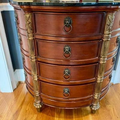 Beautiful Mahogany Side Chest, rounded front, carving and side door closets