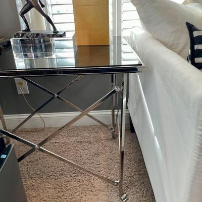 Ralph Lauren Chrome lion paw and black glass side tables, FANTASTIC