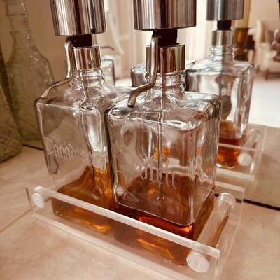 Vintage lucite base pump decanter set